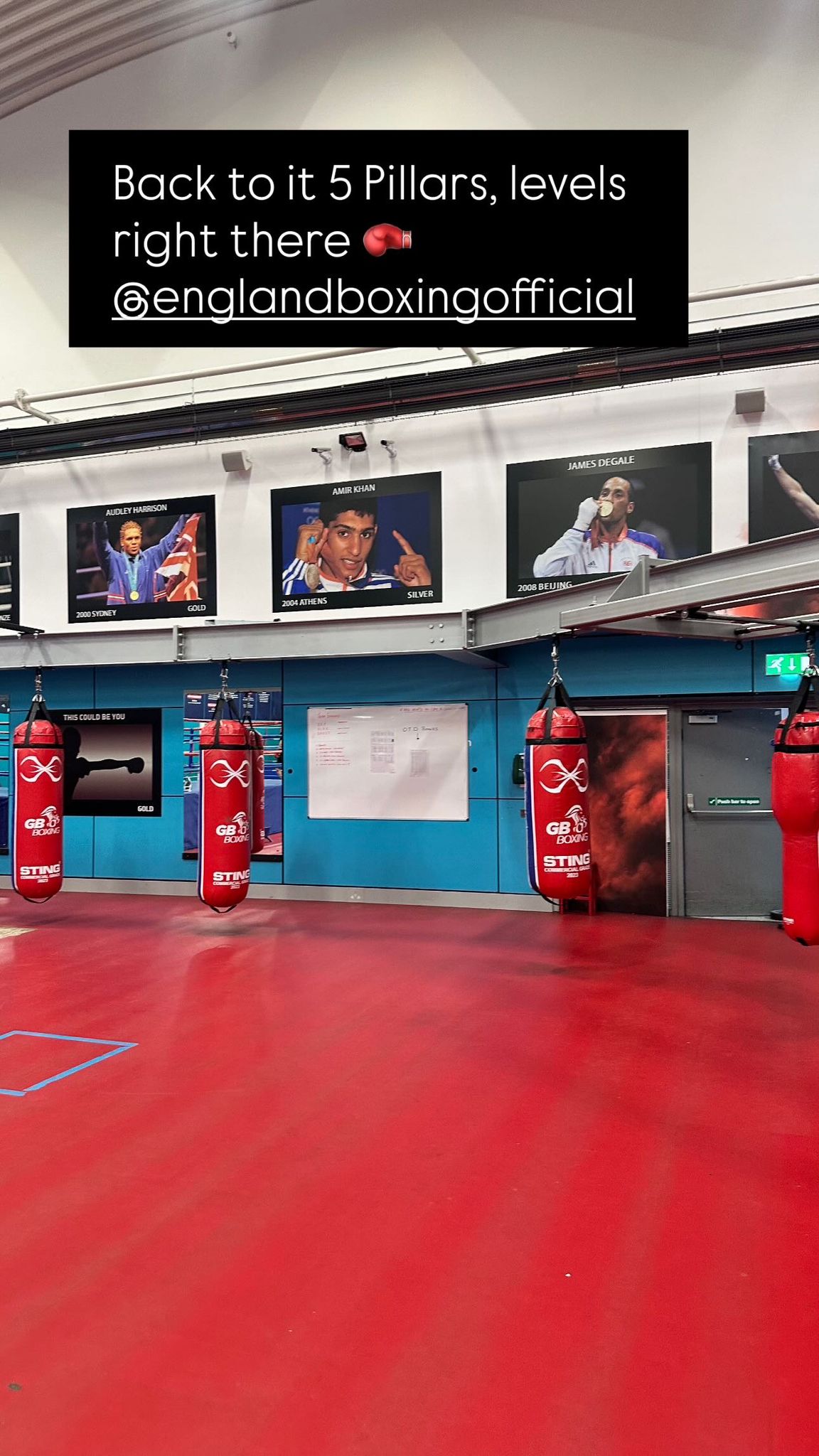 England Boxing 5 Pillars facility with portraits of Audley Harrison, Amir Khan and James DeGale